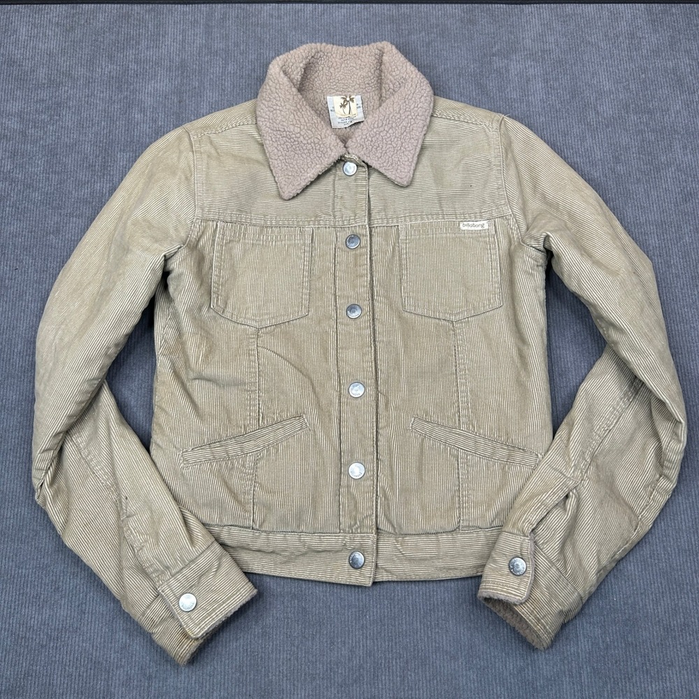 Billabong Corduroy Sherpa Lined Y2k Jacket Tan Beige Trucker Womens S